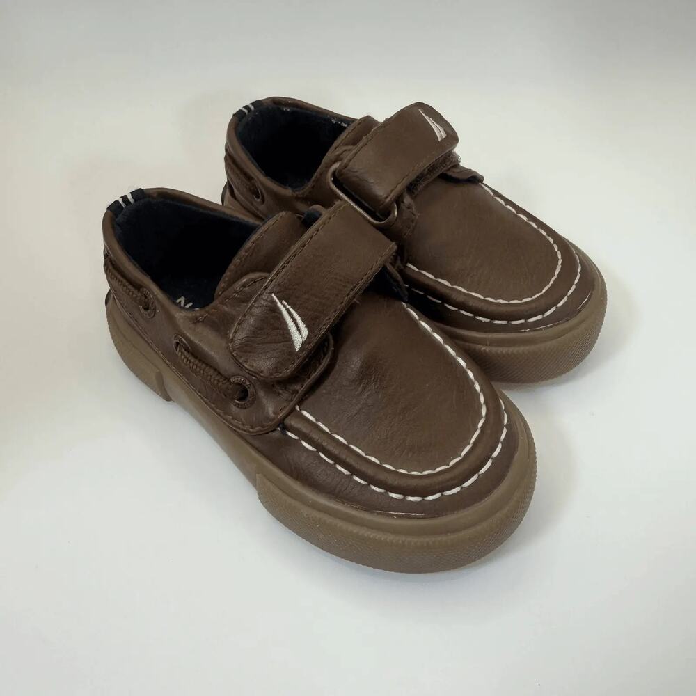 Nautica Toddler‎ Boys Boat Shoes Size 5 Brown Casual Walking Loafers Strap